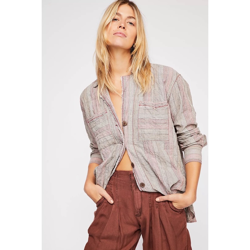 Free People High Tide Multi-Stripe Buttondown Top